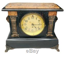 Antique Seth Thomas Mantle Clock Faux Marble Brass Accents