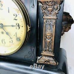 Antique Seth Thomas Mantle Clock Faux Marble Brass Accents