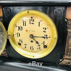 Antique Seth Thomas Mantle Clock Faux Marble Brass Accents