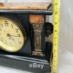 Antique Seth Thomas Mantle Clock Faux Marble Brass Accents