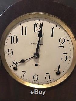 Antique Seth Thomas Mantle Clock Key Wind Chime USA Pendulum Works Great Wood Nr