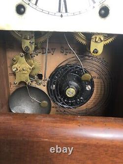 Antique Seth Thomas Mantle Clock One Day Hand Painted Door Bird Alarm Key