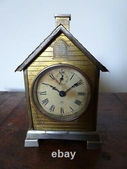 Antique Seth Thomas Novelty Brass House Shaped Desk Clock -Winding Mechanism Key