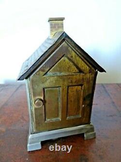 Antique Seth Thomas Novelty Brass House Shaped Desk Clock -Winding Mechanism Key