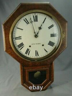 Antique Seth Thomas Oak Octagonal School Regulator Wall Clock Hour Chime Works