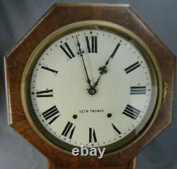 Antique Seth Thomas Oak Octagonal School Regulator Wall Clock Hour Chime Works