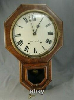 Antique Seth Thomas Oak Octagonal School Regulator Wall Clock Hour Chime Works