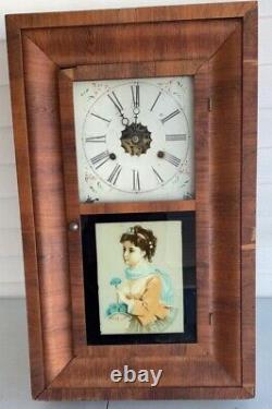 Antique Seth Thomas Ogee 30 Hour Clock, Pretty Girl On Glass For Fixing