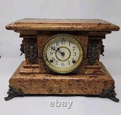 Antique Seth Thomas Pendulum Shelf Mantel Clock Imitation Burlwood Veneer