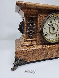 Antique Seth Thomas Pendulum Shelf Mantel Clock Imitation Burlwood Veneer