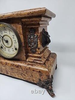 Antique Seth Thomas Pendulum Shelf Mantel Clock Imitation Burlwood Veneer