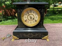 Antique Seth Thomas Petite Adamantine Mantle Shelf Clock Gold Ornaments Runs
