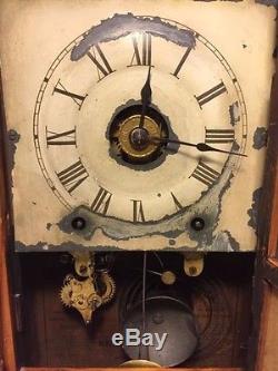 Antique Seth Thomas Pine Cased Clock Runs & Strikes Nice Paper Label