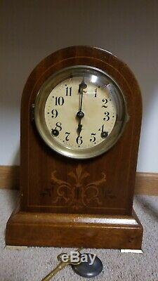 Antique Seth Thomas Prospect 3 Doric Mahogany Clock with Inlays, Circa 1911