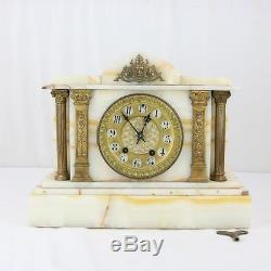 Antique Seth Thomas R. Kaiser Mantel Clock Onyx 15-day Works White Bronze Mounts