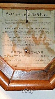 Antique Seth Thomas School House Regulator Wall Clock Keeps Good Time 12 dial