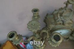 Antique Seth Thomas Shelf Mantle Clock & 2 Candelabra Rococo Gold Gilt Metal