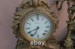 Antique Seth Thomas Shelf Mantle Clock & 2 Candelabra Rococo Gold Gilt Metal