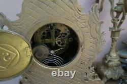 Antique Seth Thomas Shelf Mantle Clock & 2 Candelabra Rococo Gold Gilt Metal