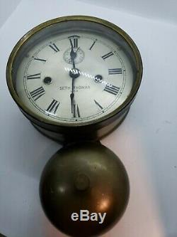 Antique Seth Thomas Ships Bell Clock, 6 and a 1/2 inches. Beveled glass. No key