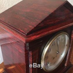 Antique Seth Thomas Sonora 4-Bell Red Adamantine Mantel Clock