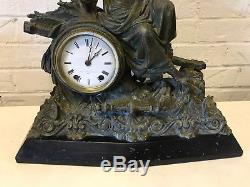 Antique Seth Thomas & Sons New York Figural Woman Mantel Clock on Slate Base