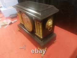 Antique Seth Thomas Three Pillar Lion Heads Mantel Clock. Works-Runs A1. Ex Cond