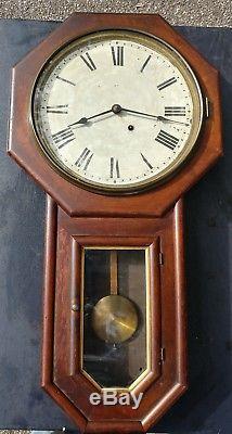 Antique Seth Thomas Time Only Globe Long Drop Schoolhouse Regulator Wall Clock