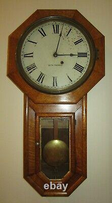 Antique Seth Thomas Time Piece Long Drop Wall Regulator Clock Stamped 8-Day