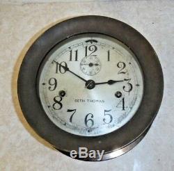 Antique Seth Thomas U. S. Deck Clock Double Spring Ship's Clock Working With Key