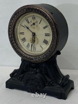 Antique Seth Thomas Unique Cast Iron Mantle Clock Pendulum Serviced Runs Strong