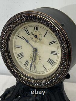 Antique Seth Thomas Unique Cast Iron Mantle Clock Pendulum Serviced Runs Strong