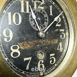 Antique Seth Thomas WWII Brass U. S. Ship Clock Working with Key Black Face