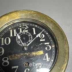 Antique Seth Thomas WWII Brass U. S. Ship Clock Working with Key Black Face