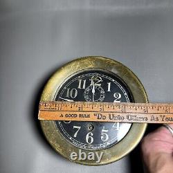 Antique Seth Thomas WWII Brass U. S. Ship Clock Working with Key Black Face