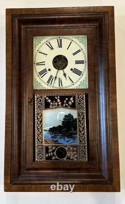 Antique Seth Thomas Wall Clock Mantle Good Condition Lake Scene Weights Included