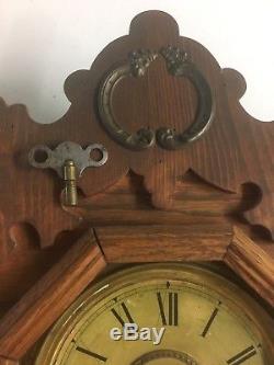 Antique-Seth Thomas Wood Clock-for Parts-or To Restore-numbered #298 With Key