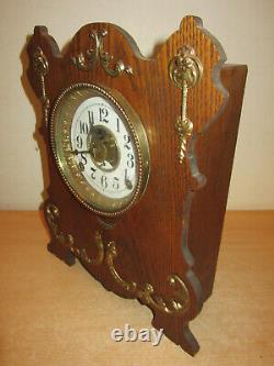 Antique Seth Thomas brass mounted Oak Kitchen clock with alarm 14 restored