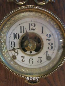 Antique Seth Thomas brass mounted Oak Kitchen clock with alarm 14 restored