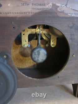 Antique Seth Thomas brass mounted Oak Kitchen clock with alarm 14 restored