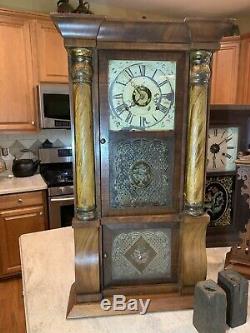 Antique SethThomas Weight Driven Plymouth HollowTriple Deck Column Shelf Clock