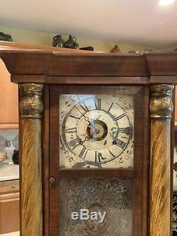 Antique SethThomas Weight Driven Plymouth HollowTriple Deck Column Shelf Clock