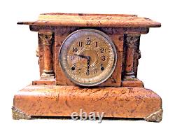 Antique Thomas Seth Mantle Clock Wooden with metal accents withkey for parts