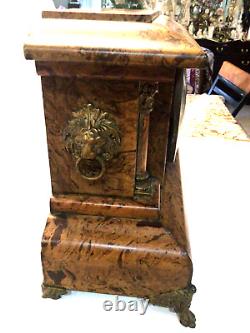 Antique Thomas Seth Mantle Clock Wooden with metal accents withkey for parts