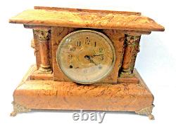 Antique Thomas Seth Mantle Clock Wooden with metal accents withkey for parts