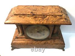 Antique Thomas Seth Mantle Clock Wooden with metal accents withkey for parts