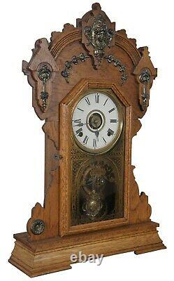 Antique Victorian Seth Thomas Quartersawn Oak Mantel Shelf Clock Ormolu 23
