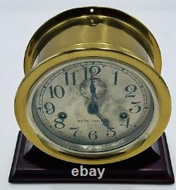 Antique Vintage 7 1/2 Brass Seth Thomas Ships Bell Clock withStand & Key