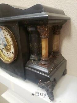 Antique Vintage Black Seth Thomas Open Column Adamantine SUCILE Mantle Clock