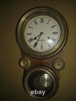 Antique Vintage Japanese wood wall clock case with brass trim Seth Thomas face